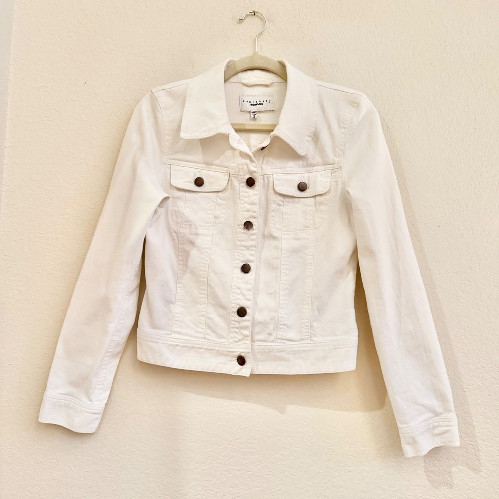 Sanctuary Surplus Womens White Denim Trucker Jean Jacket Small Cotton Stretch